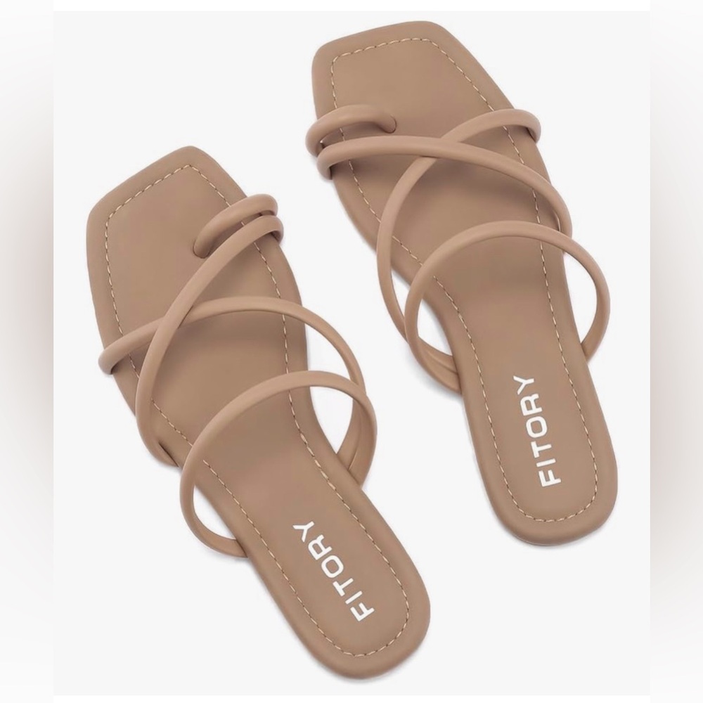 FITORY Women's Slide Sandals Flat Toe Ring Thongs with Cross Strap for Summer